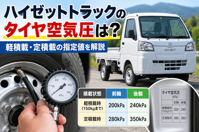 ハイゼットトラックのタイヤ空気圧は？軽積載・定積載の指定値を解説